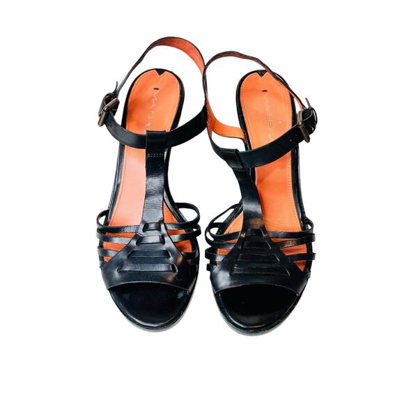 Via Spiga Black Leather Sandals Heels 8.5 - Picture 2 of 13